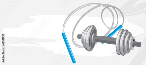 Vektor: Dumbbell and jumping rope. Sports banner Dumbbell and jumping rope. Sports banner