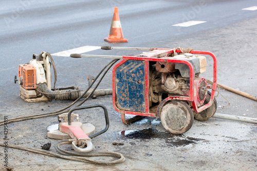 Photo: Work zone with special equipment during roadworks Work zone with special equipment during roadworks