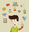 Vektor: Go social teenager shows netwoks icons Go social teenager shows netwoks icons
