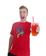 Junge mit Becher Bubble Tea in der Hand