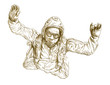 parachutist jumped from a plane, hand drawing