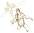 parachutist, hand drawing, outlines isolated on white