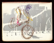 Hand drawing. Sport theme. This is a cyclist (mountain Bike).