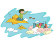 Boy plying paper airplanes
