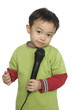 Photo: Kid singing, with black microphone ,isolated Kid singing, with black microphone ,isolated