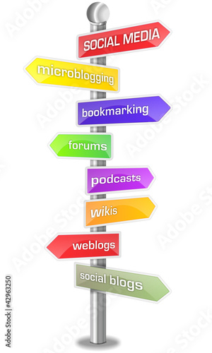 Illustration: SOCIAL MEDIA SIGN POST COLORED SOCIAL MEDIA SIGN POST COLORED