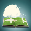Paper cut of children play on grass book