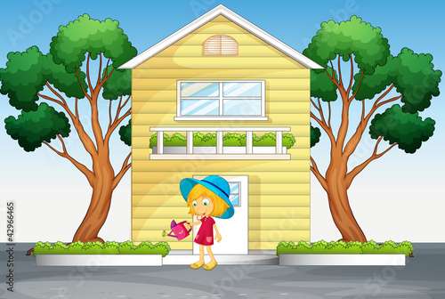 Vector: house and girl house and girl