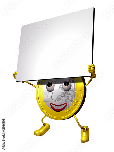Illustration: Euro character holding information tablet Euro character holding information tablet