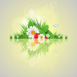 Vector: nature background with leaves and grass nature background with leaves and grass