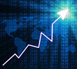 Electronic stock numbers and arrow on a blue background