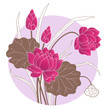 Decorative chinese lotus flower with circled background of water