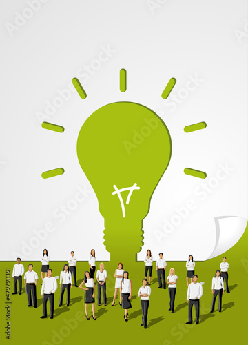 Vector: Green template in shape of light bulb idea with business people Green template in shape of light bulb idea with business people