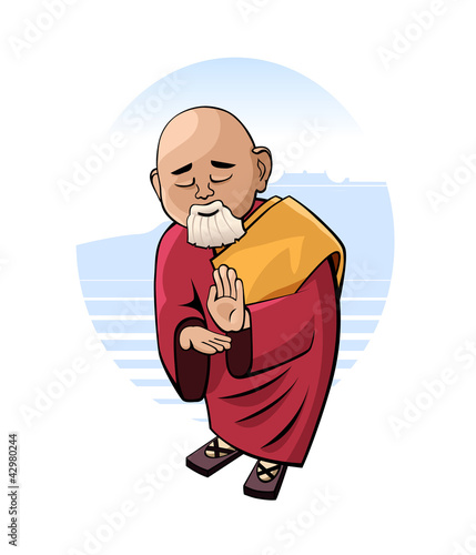 Vector: Buddhist monk in mental concentration Buddhist monk in mental concentration