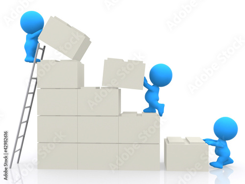 Illustration: 3D people assembling blocks 3D people assembling blocks