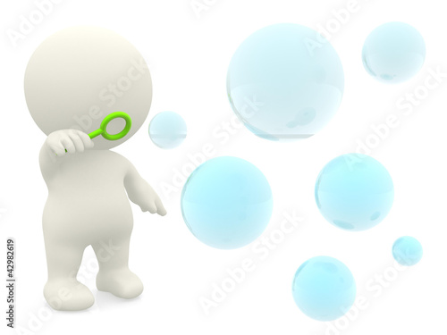 Illustration: 3D character blowing soap bubbles 3D character blowing soap bubbles