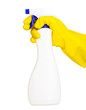 Cleaning spray in hand isolated on white