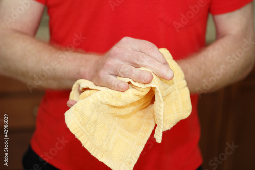 Photo: Drying Hands with Hand Towel Drying Hands with Hand Towel
