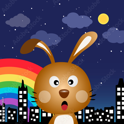 Vektor: Rabbit in the city at night Rabbit in the city at night