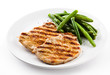 Grilled steaks, baked potatoes and vegetables