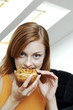 Woman eating pie