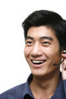 Man talking on the telephone headset