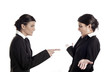 Businesswoman blaming her colleague