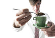 Businessman making a cup of tea