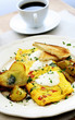 Cheese and tomato omelette with black coffee
