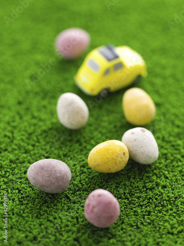 Photo: Mini eggs on grass Mini eggs on grass