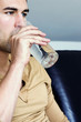 A man drinking water