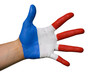 Hand in Frankreichfarben, gespreizte Finger