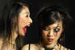 Photo: Woman with smudged lipstick screaming at another woman with smudged mascara Woman with smudged lipstick screaming at another woman with smudged mascara