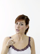 Woman pointing at camera