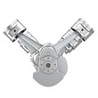 V8 engine pistons on a crankshaft, front view