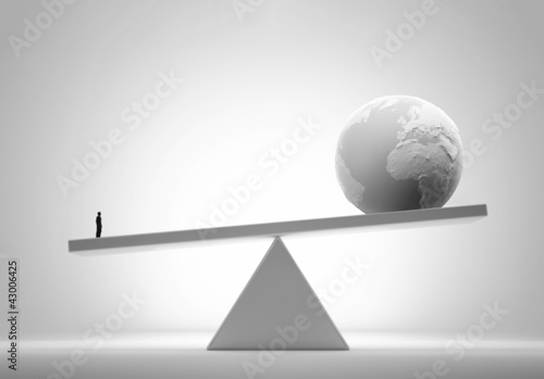 Illustration: Single man outweighing the world Single man outweighing the world