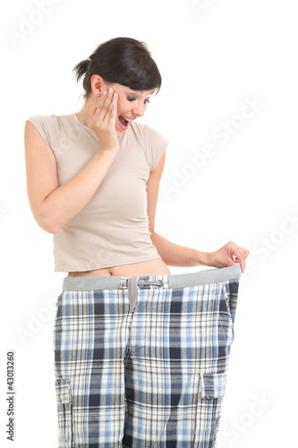 Photo: surprised weight lost woman in tbig pants surprised weight lost woman in tbig pants