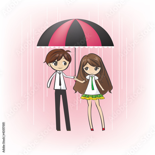 Vector: Loving Couple in the rain (vector) Loving Couple in the rain (vector)