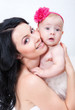 picture of happy mother with baby over white