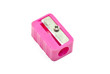 manual blue pencil sharpener, isolated on the white background