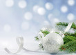 Christmas branch of tree ribbon  bauble and snow