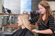 Hairdresser Brushing Customers Hair