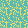 Yellow keys on blue, seamless pattern