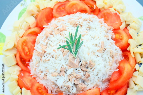 Photo: assiette, thon,riz ,tomates assiette, thon,riz ,tomates