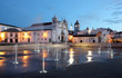 Lagos town square with fountains at dusk. Algarve Portugal