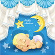 Blue baby shower card with sweet sleeping newborn baby
