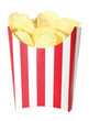 Photo: Potato chips in red white cardboard box for cinema Potato chips in red white cardboard box for cinema
