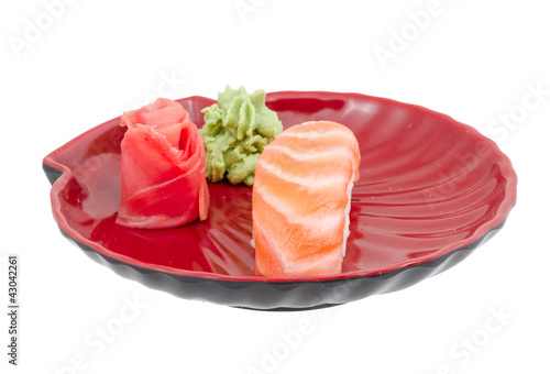 Photo: studio shoot of japanese sushi vaki with salmon on white backgro studio shoot of japanese sushi vaki with salmon on white backgro