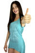 Beautiful girl smiling showing thumb up