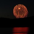 red fireworks over the water